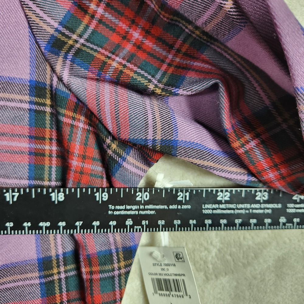 CeCe‎ Peplum Top Womens Large Violet Plaid Velvet Bow Short Puff Sleeve Preppy - Picture 7 of 8
